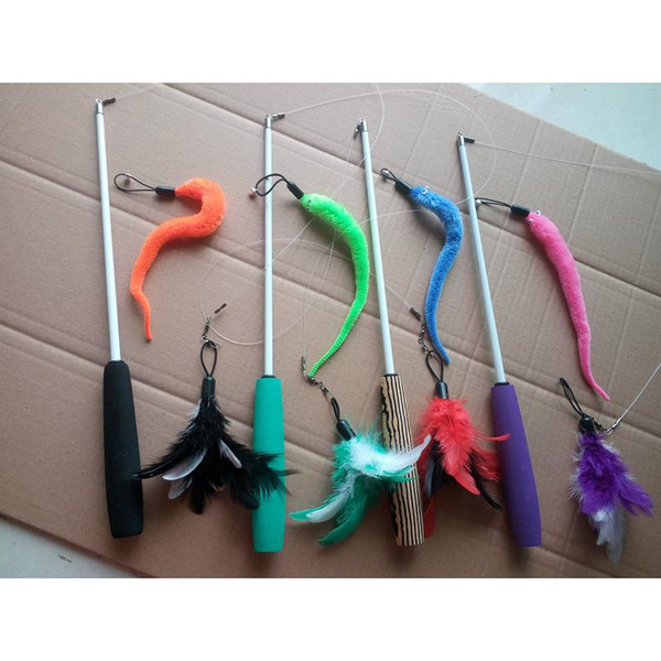 Funny Cat Stick Three short scaling Flying Feather Or Caterpillar Fun Exerciser for Cat Pet Kitten Teaser Wand A226