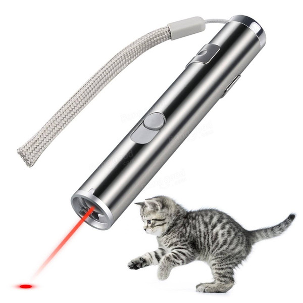 USB Rechargeable Cat Training Toy Laser Pointer With LED Flashlight with Clip Pet Toys Sliver Color X331