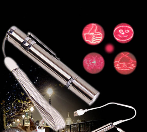 USB Rechargeable Pet Toys Cat Training Toy Laser Pointer With LED Flashlight with Clip 5 Model Pattern X331