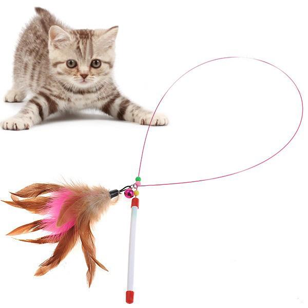 Colorful Feather Design Tease Cat Stick Cat Catcher Teaser Toy - Color Assorted 100pcs