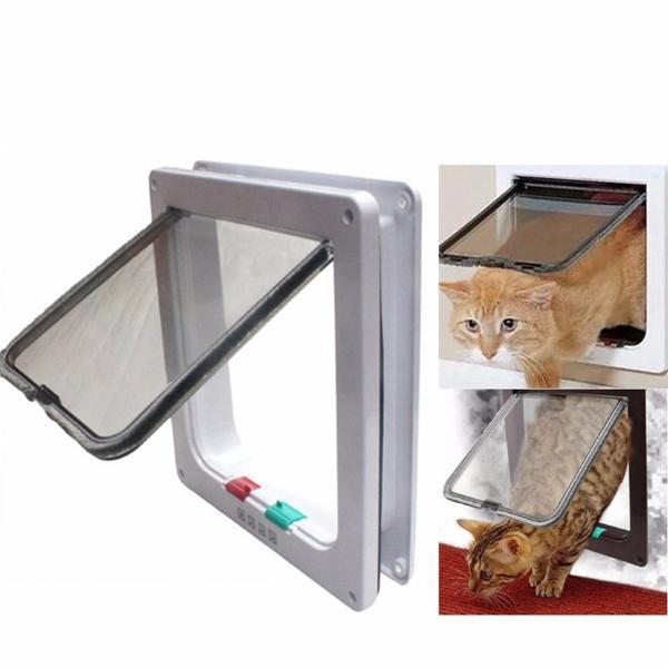 Small Pet Cat Puppy Dog Supplies Lock Frame Safe Security Flap Door Gate Pet Supplies White Coffee Color size S X358