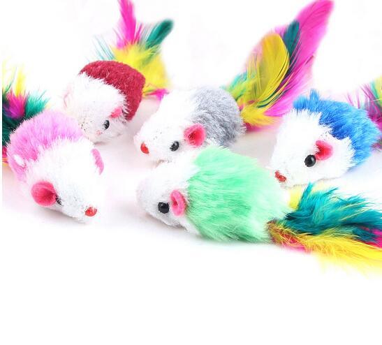 10Pcs/lot Soft Fleece False Mouse Cat Toys Colorful Feather Funny Playing Toys For Cats Kitten