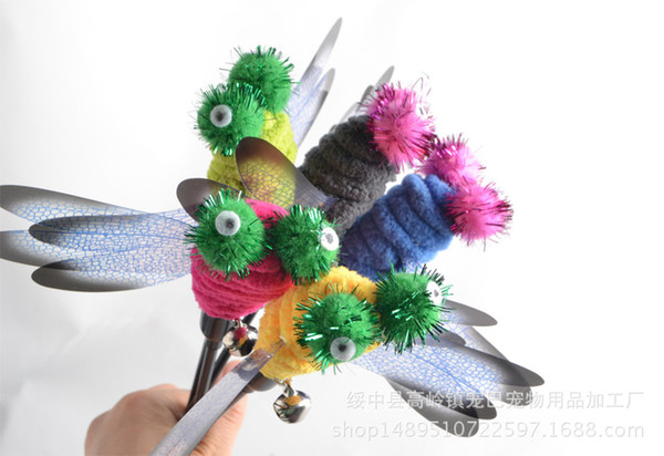 Factory Direct Sale Pet Product Pet Toys Cat Toys With Feather Cat Playing Stick Funny Dragonfly Tease Sticks