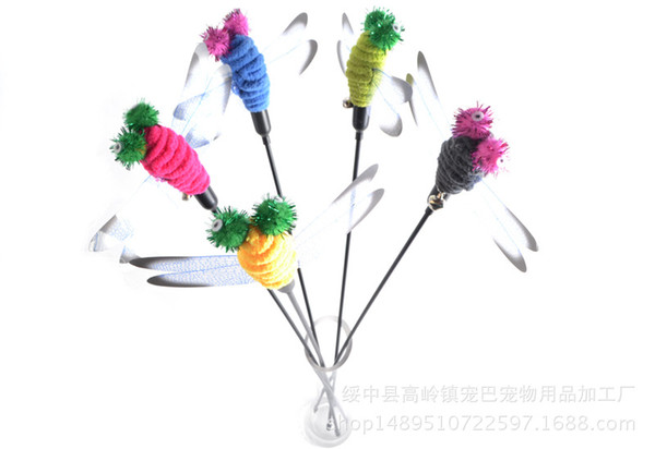Wholesale Pet Product Pet Toys Cat Toys With Feather Cat Playing Stick Funny Dragonfly Tease Sticks