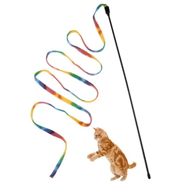 2018 Cat Toys Pet Rainbow Stripe Cloth Feather Tease Cats Rod Interactive Toys for Cats Interesting Gift Pet Cats Supplies