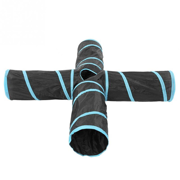 TOPINCN Portable Foldable 4 Way Cat Play Tunnel Indoor Outdoor Pet Interactive Training Toy (Blue) Cat Supplies