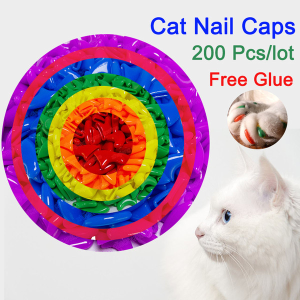 10 Mixture Colours 200 Pcs/lot Soft Anti Scratch Dog Cat Nail Caps Cover Control Paw Claws Pet Nail Protector With Free Glue And Alippactor