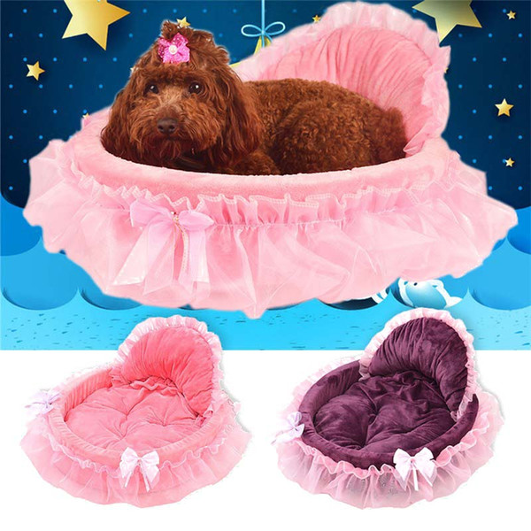 Princess Dog Bed Soft Sofa For Small Dogs Pink Lace Puppy House Pet Doggy Teddy Bedding Cat Dog Beds Luxury Nest Mat Kennels