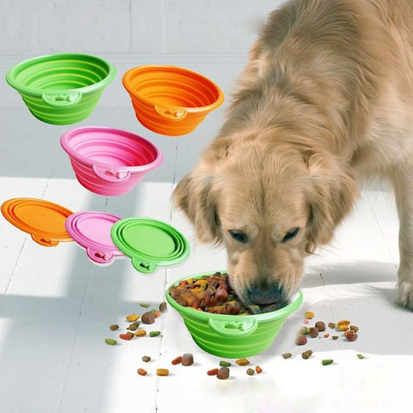 Collapsible foldable silicone dog bowl candy color outdoor travel portable puppy doogie food container feeder dish