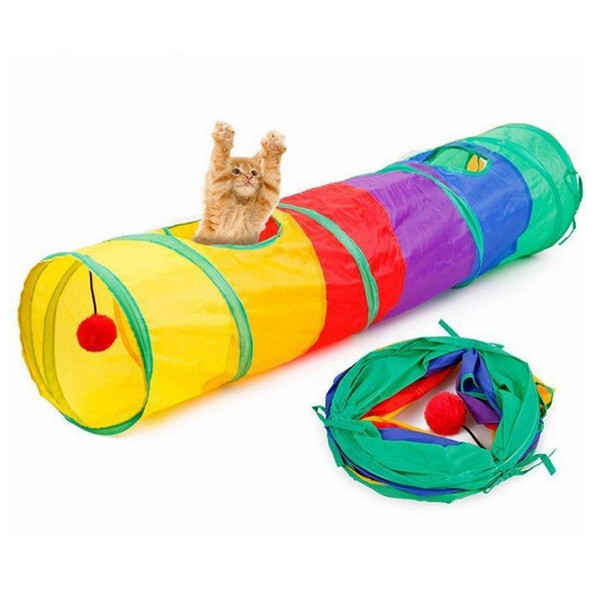 115 *25cm Colorful Foldable Cat Pet Play Tunnel Cat Outdoor Tent Game Playing Toy 2 Holes With Ball AAA857