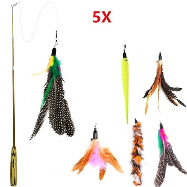 5pcs Cat Toys Soft Colorful Cat Feather Bell Rod Toy For Kitten Funny Playing Interactive Scratcher Toy Pet Supplies