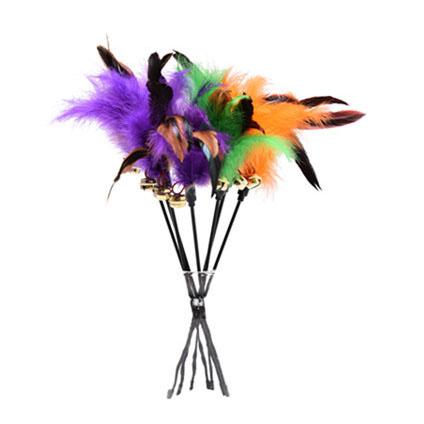 Cat Teaser Feather Popular Toy Cat Toy Play Toy Colorful Feather Plastic Pole Soft Rod Plastic Stick 65CM Length Metalic Bell Copper Color