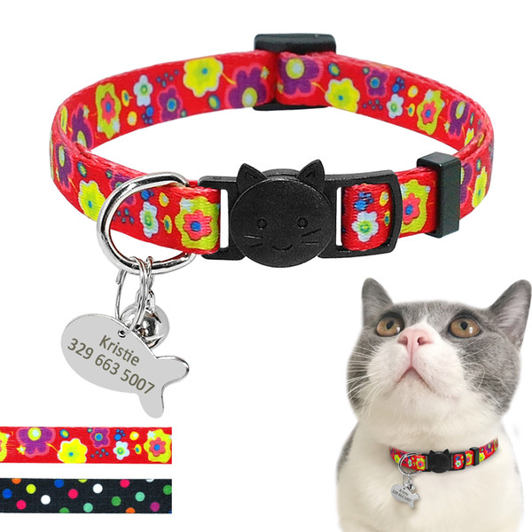 Quick Release Puppy Dog Kitten Cat Bell Collar With Personalized Pet ID Tag Small Cats Dogs Point Flower Collars Name Necklace