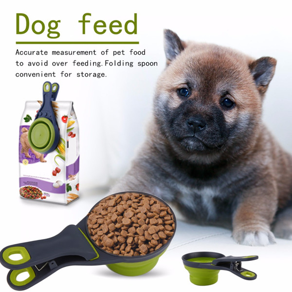 Portable Size Sealing Clip Foldable Silicone Pet Dog Sealing Clip Food Storage Collapsible Measuring Cup Pet Food Scoop Spoon