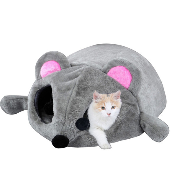 2019 New Gray Waterproof Mouse Form Bed Small Cats Dogs Cave Bed Removable Kisses Bottom Cat House Mouse For Cats House
