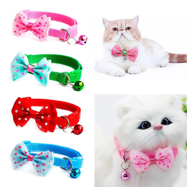 Cat Collar Bell Candy Color Adjustable Bow Tie Bell Bowknot Collar Necktie Puppy Kitten Dog Cat Pet