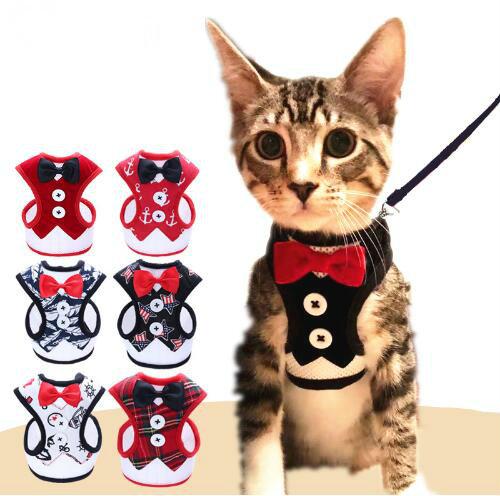 Cat Dog Harness Vest with Leash Bowtie Gentleman Suit Tuxedo Cute Bowknot Jacket+Leash Set Cat Supplies