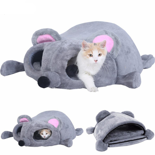 Pet Dog Cat Bed Grey Mouse Shaped nest Cushion Soft Sleeping Bag Kitten Cozy Cave Snuggle Sack Kitty Tunnel Cuddle Pouch