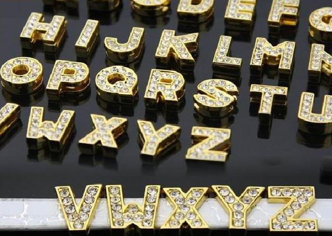 10mm 130pcs A-Z Gold color rhinestone Slide letters DIY Accessories Jewelry Findings