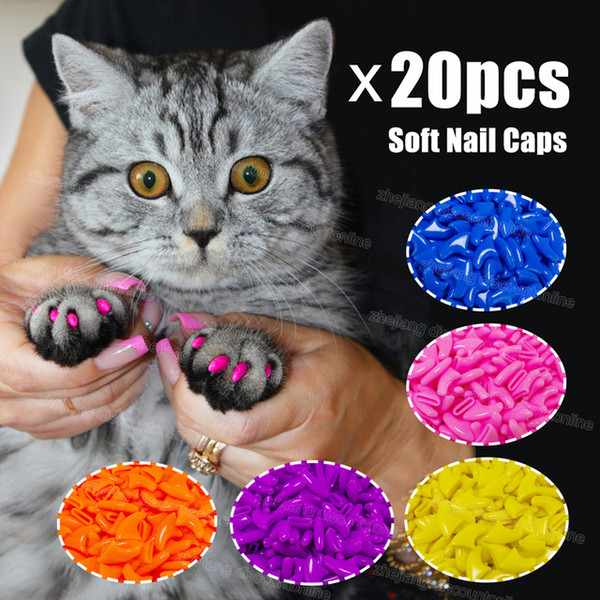 20pcs/lot Silicone Soft Cat Nail Caps / Cat Paw Claw / Pet Nail Protector/Cat Nail Cover with free Glue and Applictor