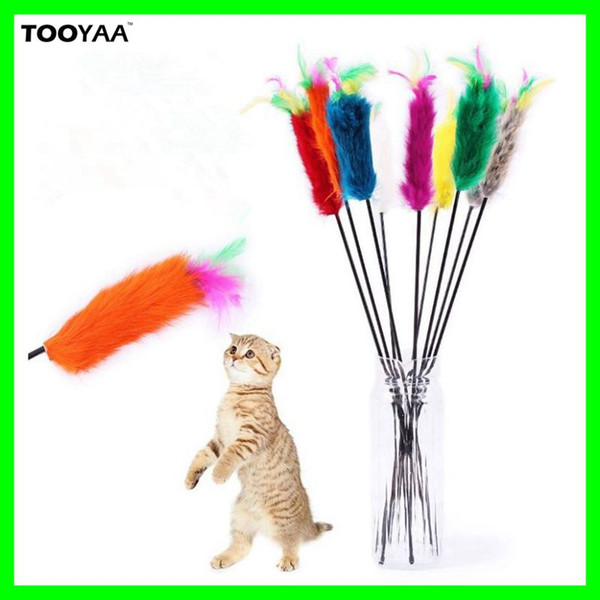 Rabbit Furs Pet Cat Toys Cat Teaser WandToys Pet Dog Cat Feather Playing Toys with bell elastoplastic products Supplier