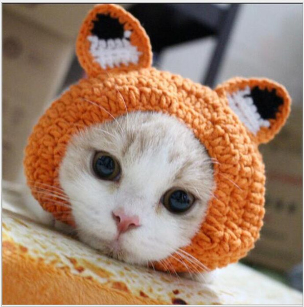 Cats dog hats Pure hand-made cartoon fox-shaped Cat Hats Pet Festival Hats Frog-shaped pet hat ornaments Christmas ball caps