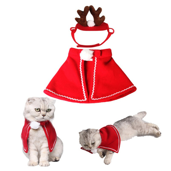 Fun Wholesale Cat Dog Costumes cloaks mantle with buckhorn suit Headband set clothes Pet Puppy Product Christmas For Pet