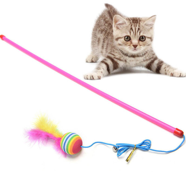 stick ball Random Color Ball Bell Feather Wand Stick For Cat Catcher Teaser Toy For Pet Kitten Jumping Train Aid Fun