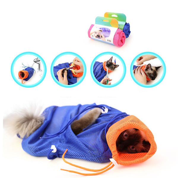 Adjustable Mesh Cat Groomer Bath Bag Polyester Pet Washing Bags Restraint Breathable Nail Cutting Bag No Scratching Biting For Nail Trim
