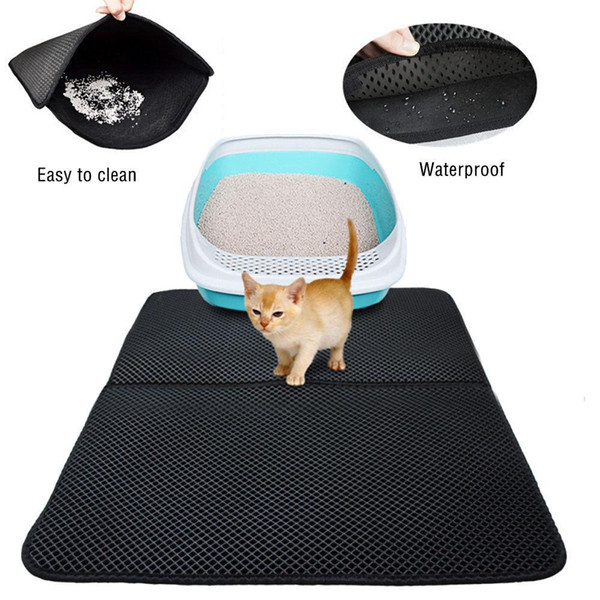 S M L Double Layer Cat Litter Mat EVA Double-Layer Cat Litter Trapper Mats with Waterproof Bottom Layer kattenmand Black Cat Bed A12