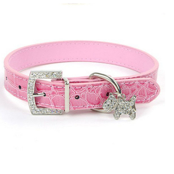 1PCS PU Leather Dog Collar Rhinestone Puppy Buckle Puppy Charm Pet Collars Small Dog Collars With 5 Colors Pet Accessories Dog