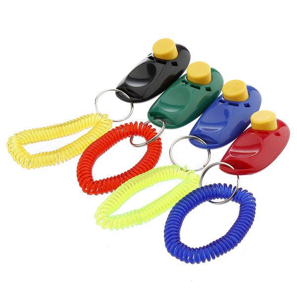 Pet Dog Button Click Clicker Trainer Training I-Click Clicker Aid Wrist Strap Guide Blue Green Orange Red Randomly Color A246