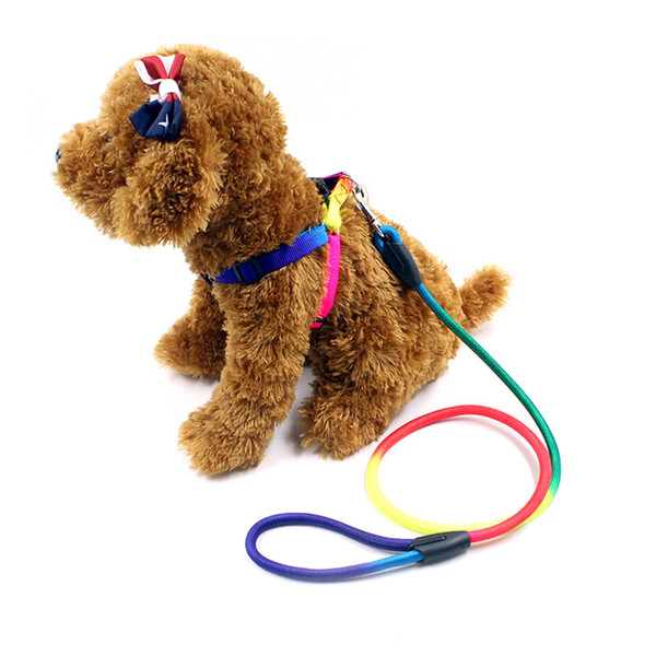 Hot sale rainbow design dog leashes nylon material 1.2 meter long firm reliable metalic clasp beautiful outlook comvenient handle daily use