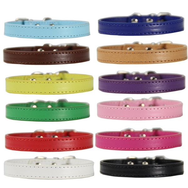 Pet collar dog collar for leash pu artificial leather material multi color choices metalic buckle necklet pretty decor simple design 4 sizes