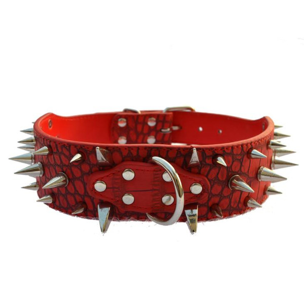 bulldog collar Pet Dog Neck Accessory Crocodile pattern spiked spike pet collar large dog Adjustable Necklace collars J19