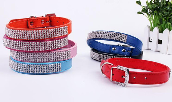 Pet Supplies Net drill pet collars pu rhinestone buckle head dog cat collar row drill diamond collar J15