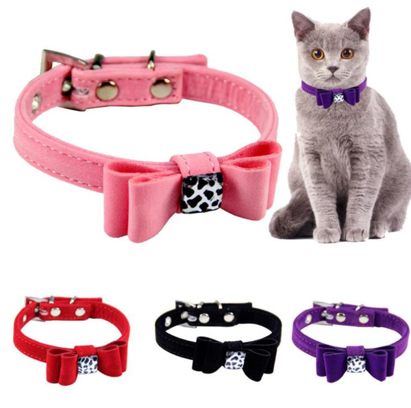 Adjustable Pet Dog Bow Tie Neck Accessory Necklace Collar Puppy Bright Color Pet flocking Cats bow bell collars J18