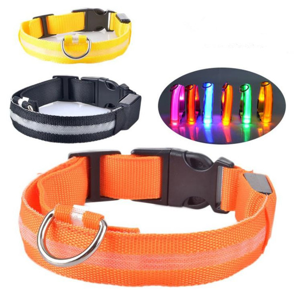 LED Nylon Pet Dog Collar Night LED Light Flashing Glow in the Dark Small Dog Pet Leash Dog Collar Flashing Safety Collar J16