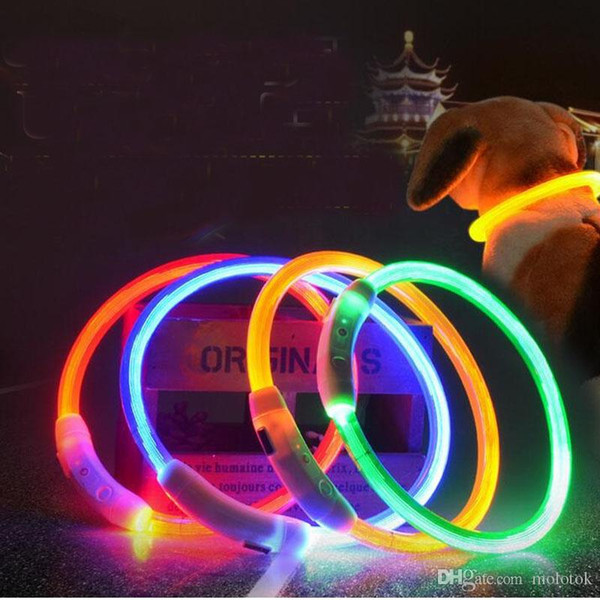 Newest Cut USB Charge Dog Training Collar LED Outdoor Luminous charger Pet Dog Collars light Adjustable 6colors LED flashing dog collar