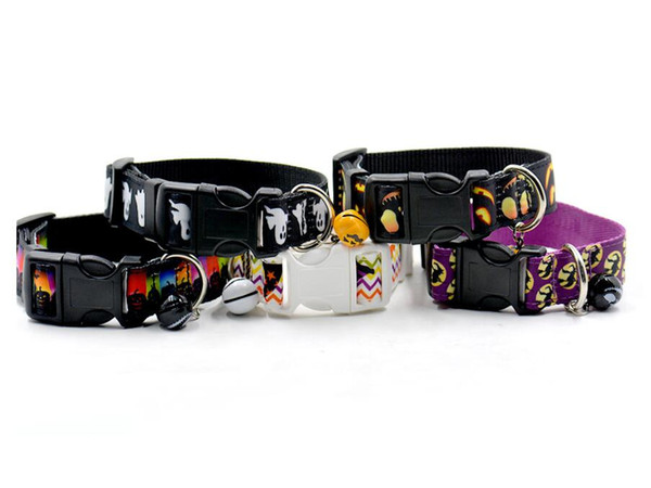 Halloween Pet Collar Fashion Festival Dogs Cats Collar with Small Pumpkin Bell Seat Belts Nylon Fabric, Black