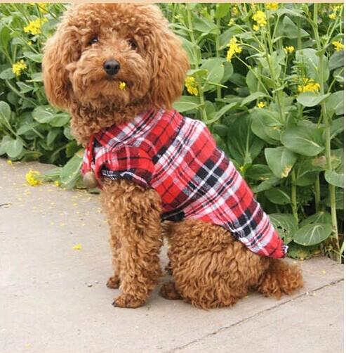 Pet Supplies Clothes Puppy Dog Vests T Shirt Apparel Costume plaid checker Soft pets dogs cats T Shirt