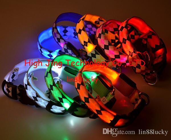 Diamond shape printed dog safety led flashing collar necklace for pets cat collar many colors for your choose