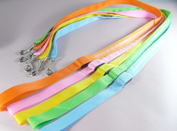 2.5CM nylon led pet leash 120cm dog collars leashes Glow LED Flashing Light Dog Pet Leash Tether dog leashes