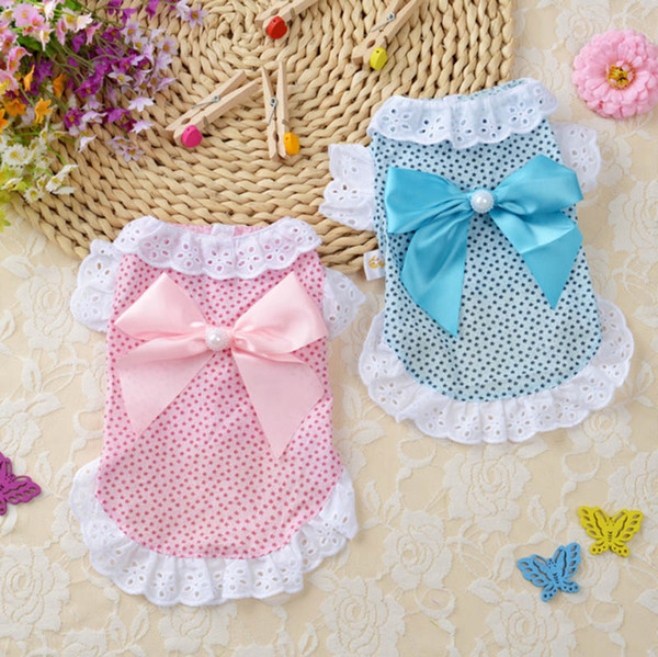 Cute Dog pet supplies Shirt Dress with bowknot Summer Soft Cotton Printing Bow Pet Puppy floral print Dress Pet dog t shirt