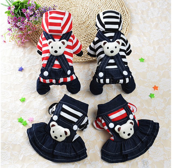 Stripe Jean Denim Pet Clothing Jumpsuit Rompers Bear Puppy Dogs Overall Chihuahua Sweatercoat in Autumn Winter Slip Dress