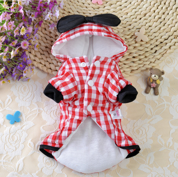 Plaid Winter Pet Dog Clothes Clothing for Pet Small Dog Coat Winter Hoody Jackets with Super Black Red Bowknot jacket skirt dress