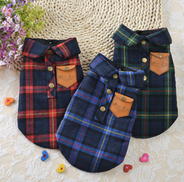 England plaid style cotton pet dog winter clothes shirt polo Double layer dog t shirt vest clothing for small pets dogs