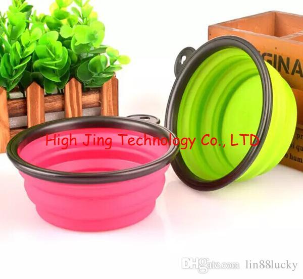 Foldable Collapsible Pet Dog Silicone Travel Bowl Dog Feeder Dod Dishes Non-Toxic 6 Colors for your choose