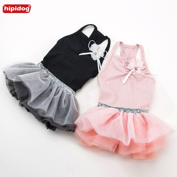 Hipidog Sling Summer TuTu Net Yarn Skirt Dog Camisole Dress With Flower Teddy Bichon Princess Small Dog Skirt Vest Shirt Clothes