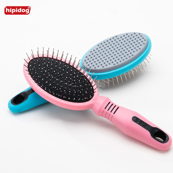 Hipidog Double Sides Dog Hair Brush Pet Dog Comb Brush Plastic Handle Bath Brush Pet Grooming Tool for Long Hair Puppy Cat